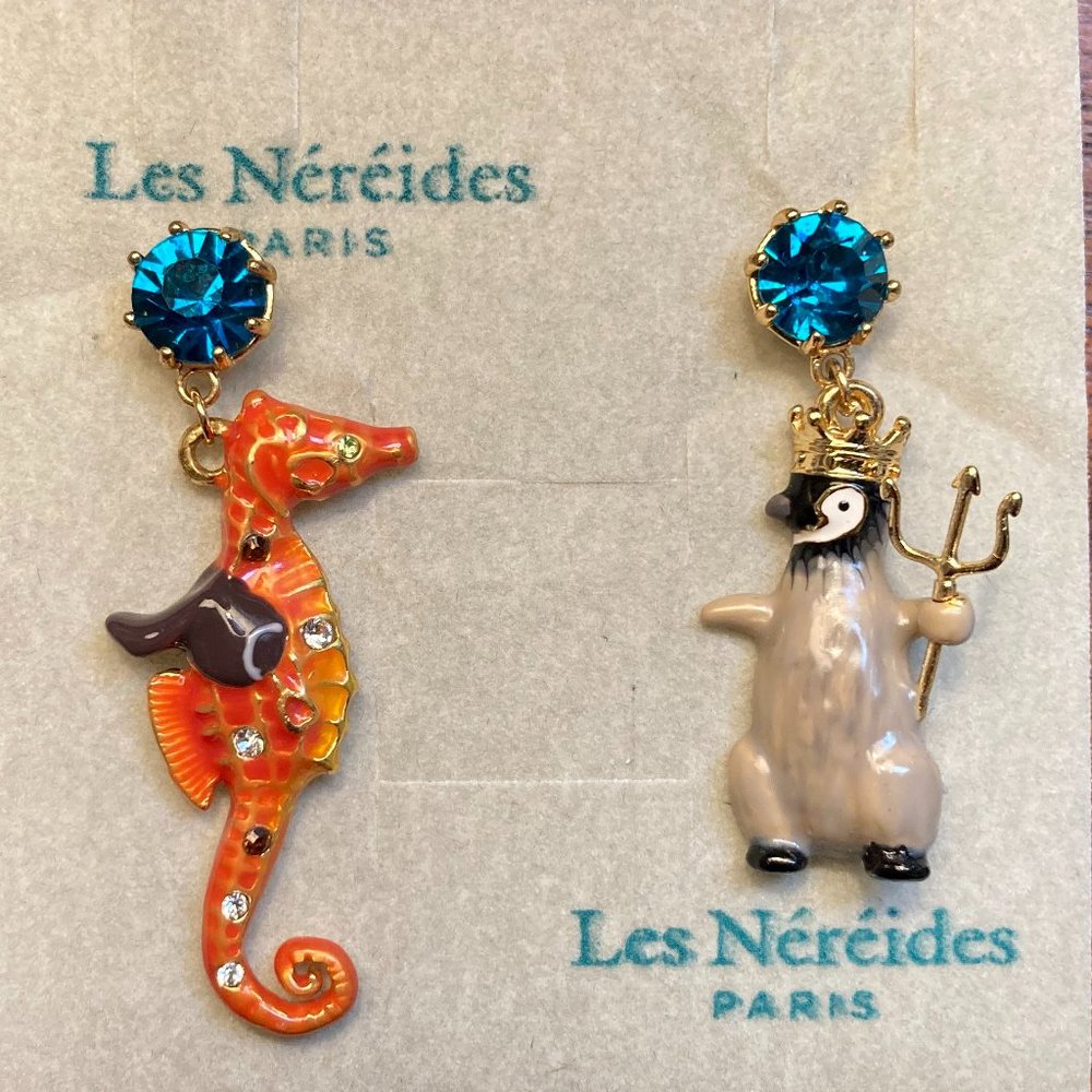 Seahorse And Penguin Earrings by Les Néréides